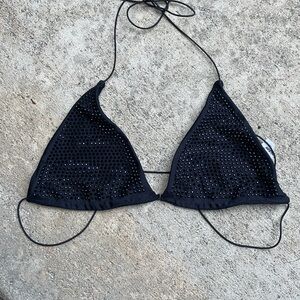 NEVER WORN Rhinestone Bikini Top large black nwot